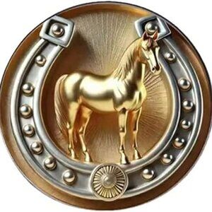 Stainless Steel Golden Horse Head & Sun Design Lucky Horseshoe Brooch Pin